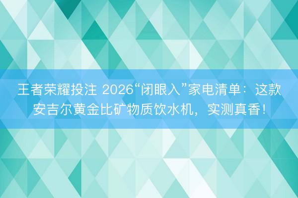 王者荣耀投注 2026“闭眼入”家电清单：这款安吉尔黄金比矿物质饮水机，<a href=