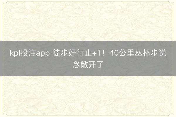 kpl投注app 徒步好行止+1!40公里丛林步说念敞开了